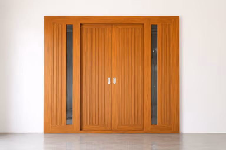 ชุดประตูทางเข้าคู่พร้อมกระจกข้างลายร่องตรง